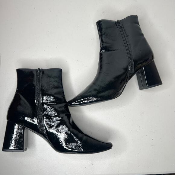 Journee Collection Black Square Toe Patent Haylinn Booties Size 9 - Picture 5 of 10